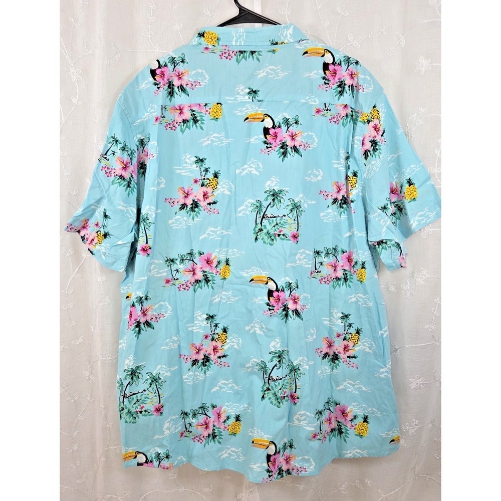 Ron Jon Surf Shop Teal Blue Hawaiian Shirt Tropical Toucan NWT - Picture 2 of 8
